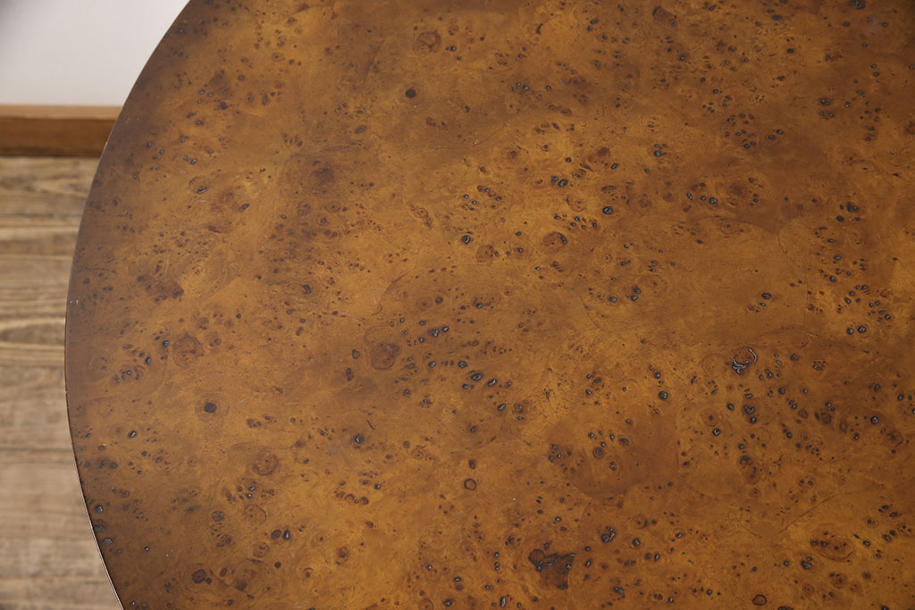 中古美品　イギリス高級家具　MAITLAND SMITH(メートランドスミス)　バーズアイ天板が特徴的な引き出し付きラウンドテーブル(定価約70万円)(ダイニングテーブル)(R-052136)