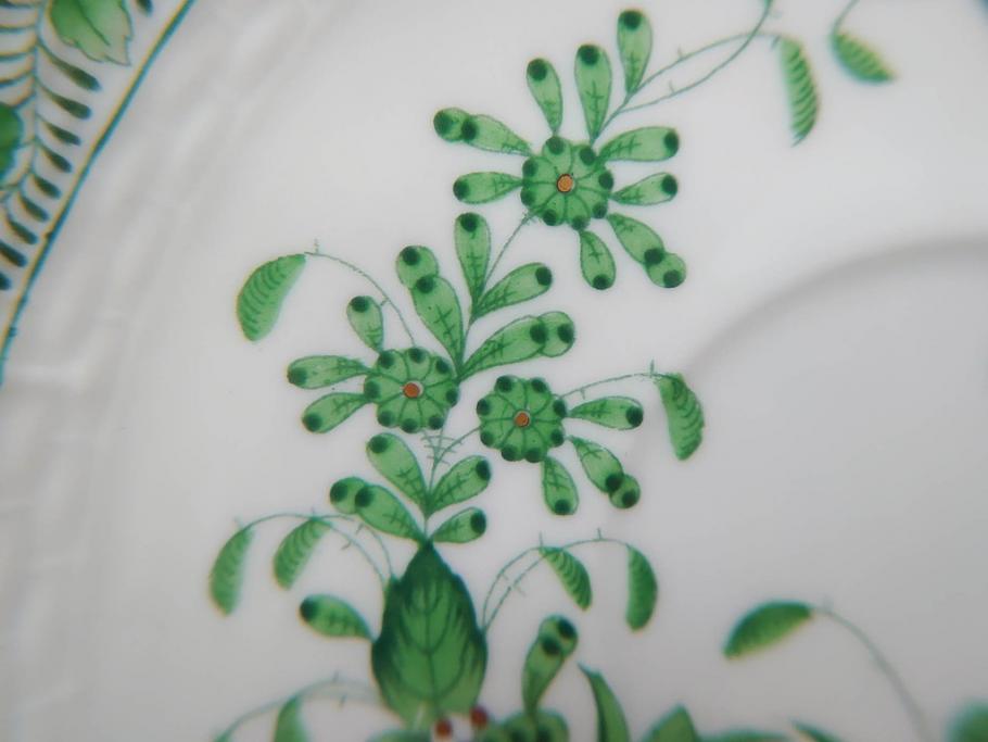 ヘレンド　ハンガリー　HEREND HVNGARY　インドの華　一つ一つ丁寧に作られた美しい意匠が目を惹くティーカップ&ソーサー3客セット(HUNGARY、洋食器、C&S、グリーン)(R-072284)