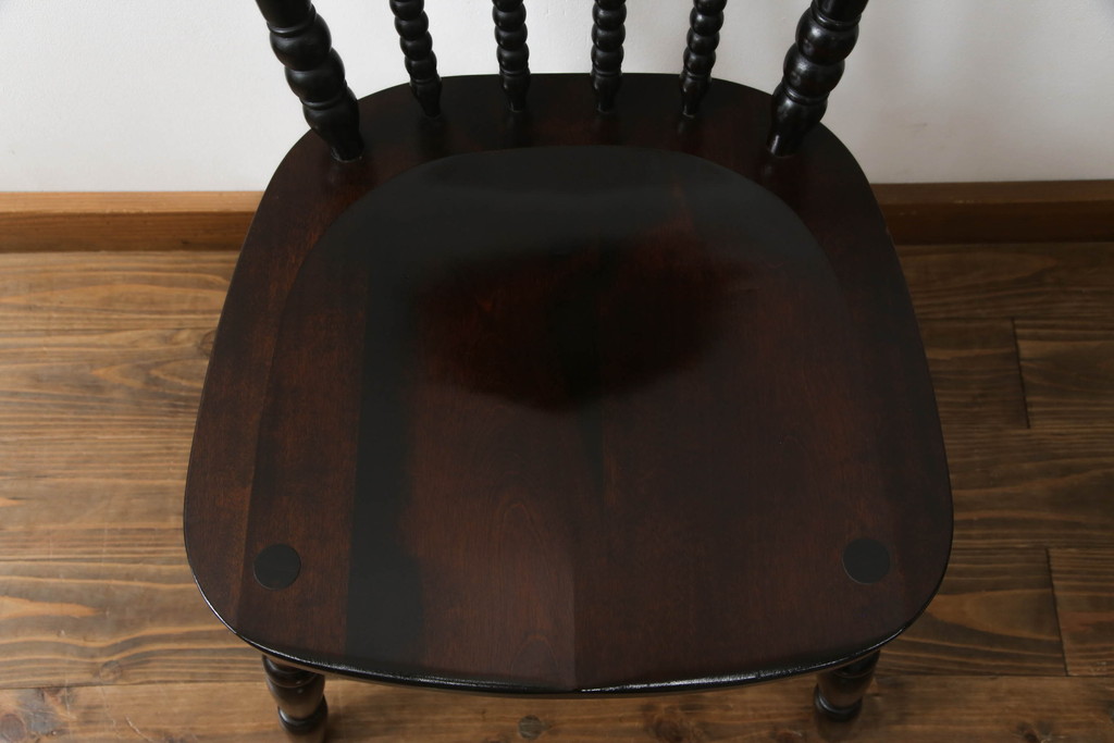  中古　美品　松本民芸家具　16型スピンドルチェア　ゆったりと座れるダイニングチェア(板座チェア、椅子、イス)(R-069348)