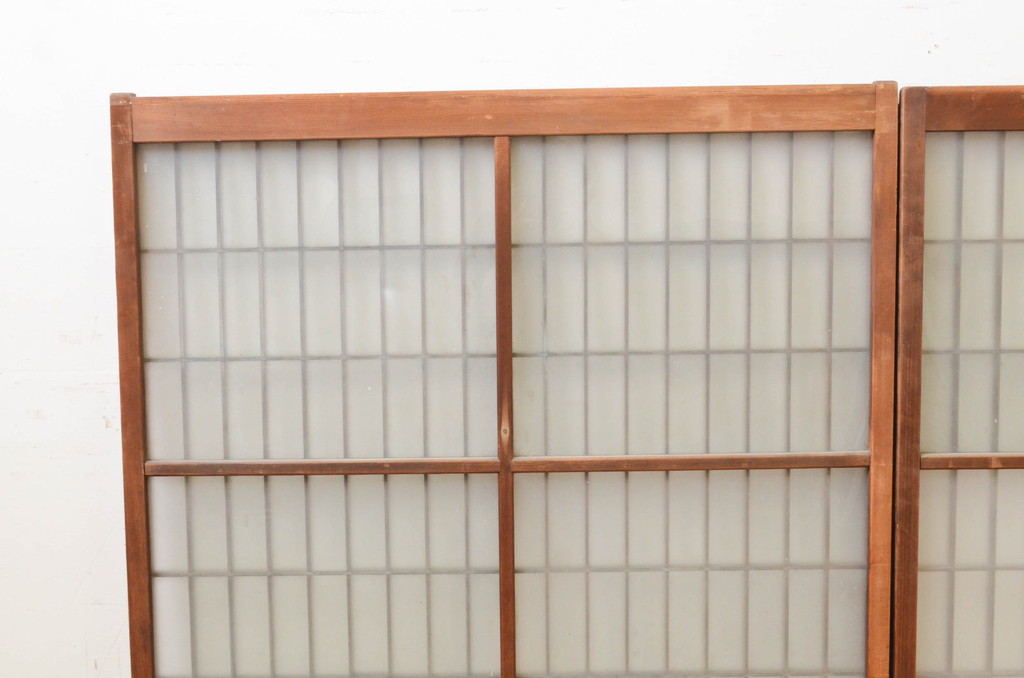 アンティーク建具　レトロな空間を演出する格子入りガラス窓2枚セット(引き戸、ガラス戸、ガラス入り障子戸)(R-069667)