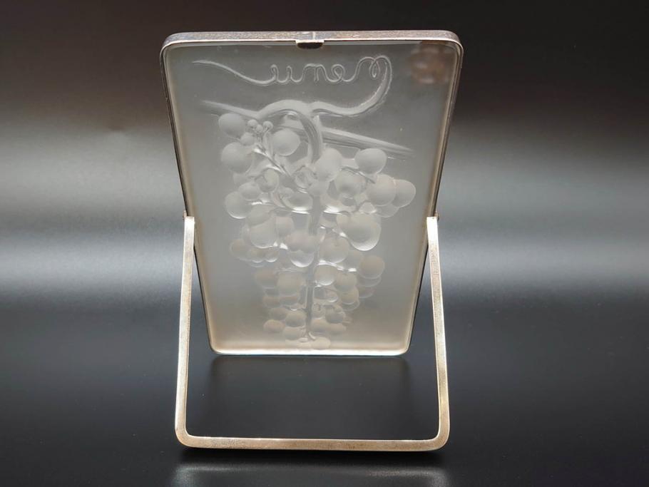 アンティーク　1920年代　レア　ルネ・ラリック(R.LALIQUE)　マスカット(葡萄)　珍しいデザインながらも取り入れやすいメニューホルダー(メニュー立て、メニュースタンド、ガラス、ギャルリーオルフェ(GALERIE ORPHEE)、案内、看板、箱付き)(R-072304)