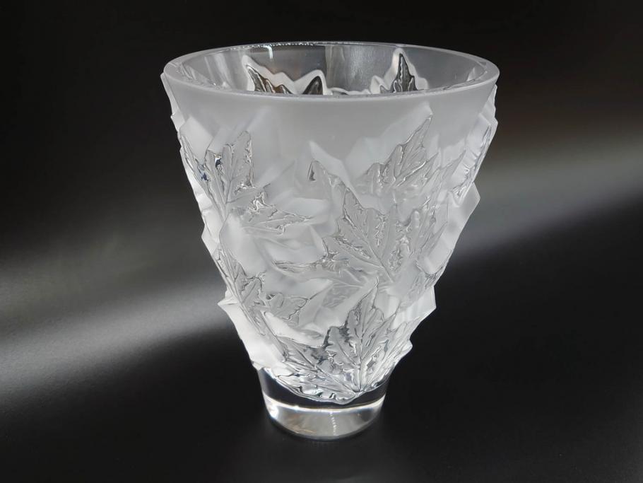 フランス　LALIQUE(ラリック)　シャンゼリゼ　クリスタル　繊細なデザインが輝きを放つフラワーベース(花瓶、花入、花器、ガラス、箱付き)(R-072308)