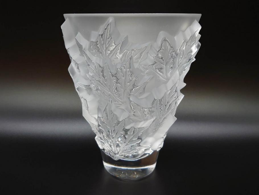 フランス　LALIQUE(ラリック)　シャンゼリゼ　クリスタル　繊細なデザインが輝きを放つフラワーベース(花瓶、花入、花器、ガラス、箱付き)(R-072308)