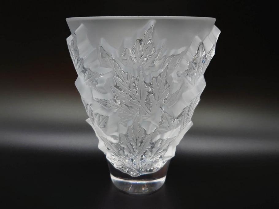 フランス　LALIQUE(ラリック)　シャンゼリゼ　クリスタル　繊細なデザインが輝きを放つフラワーベース(花瓶、花入、花器、ガラス、箱付き)(R-072308)