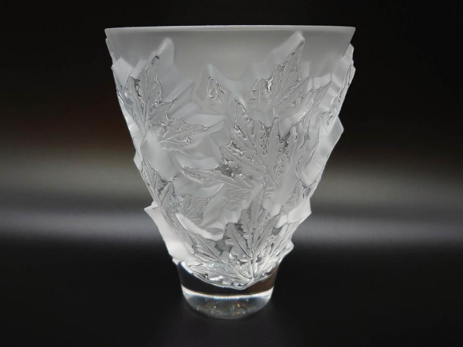 フランス　LALIQUE(ラリック)　シャンゼリゼ　クリスタル　繊細なデザインが輝きを放つフラワーベース(花瓶、花入、花器、ガラス、箱付き)(R-072308)