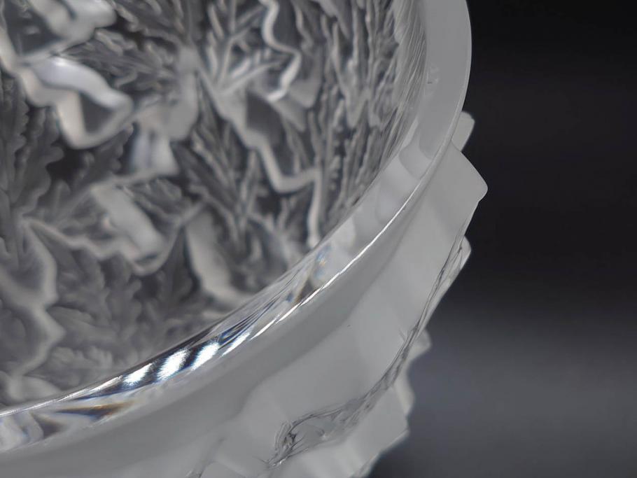 フランス　LALIQUE(ラリック)　シャンゼリゼ　クリスタル　繊細なデザインが輝きを放つフラワーベース(花瓶、花入、花器、ガラス、箱付き)(R-072308)