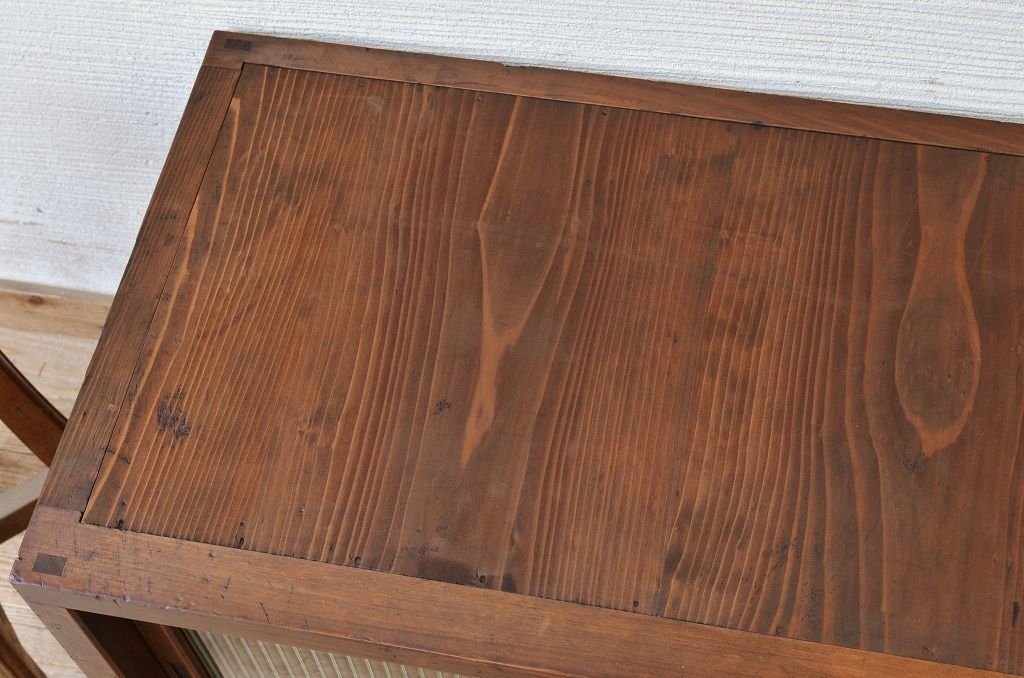 アンティーク家具　古い木のモールガラスローボード