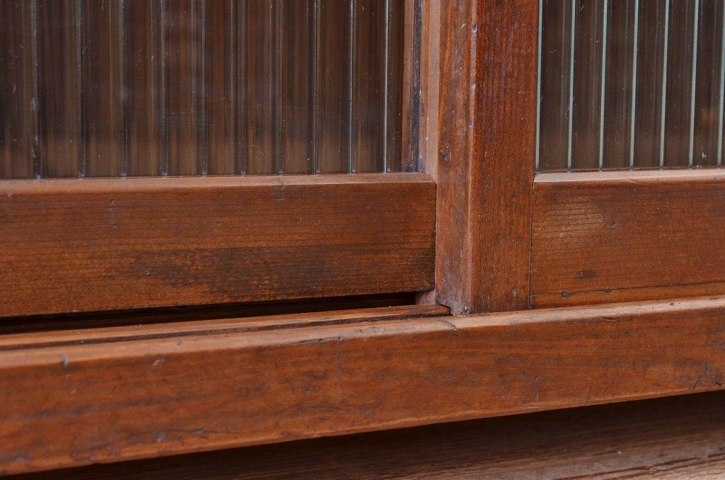アンティーク家具　古い木のモールガラスローボード