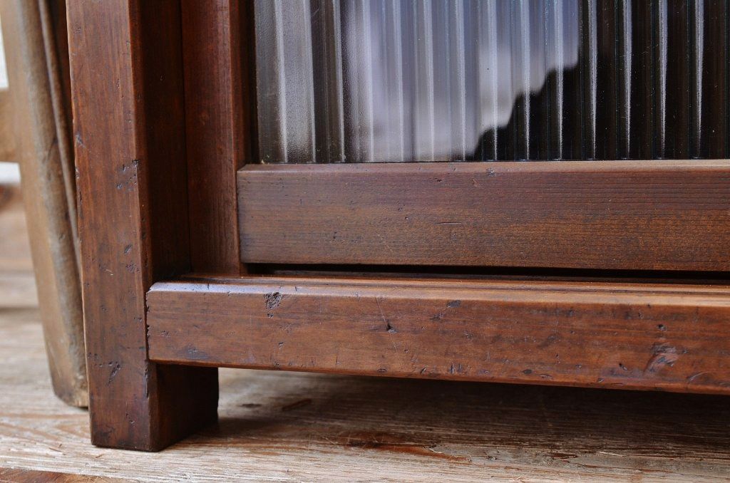 アンティーク家具　古い木のモールガラスローボード