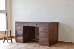極上美品!古いナラ材のアンティーク両袖机(テーブル)