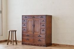 アンティーク家具　総欅!特別注文作り意匠の素晴らしい最高級茶箪笥