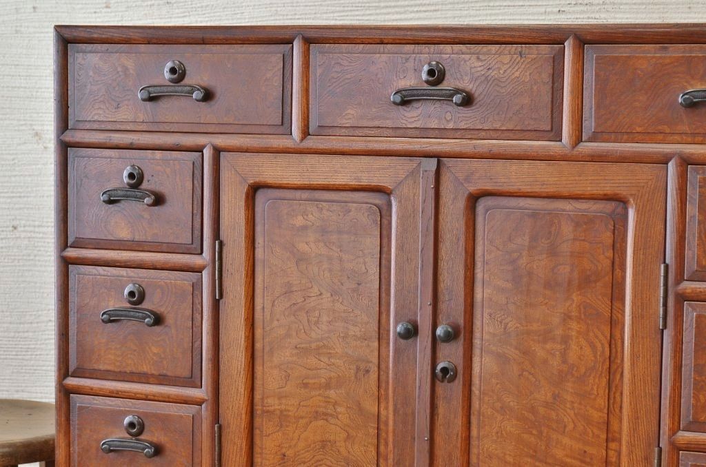 アンティーク家具　総欅!特別注文作り意匠の素晴らしい最高級茶箪笥