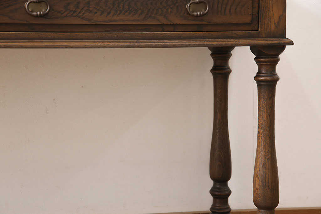 中古　美品　イギリス輸入家具　オーク材　アンティーク風コンソールテーブル(サイドテーブル、作業台)(R-049779)