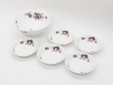 オールドノリタケ　NORITAKE　ヤジロベー印　可憐なスミレのデザインが可愛らしいボウル&プレート5枚セット(日本陶器會社、菫、花、フラワー、皿、深皿、中皿、なます皿、どんぶり、洋食器)(R-078514)
