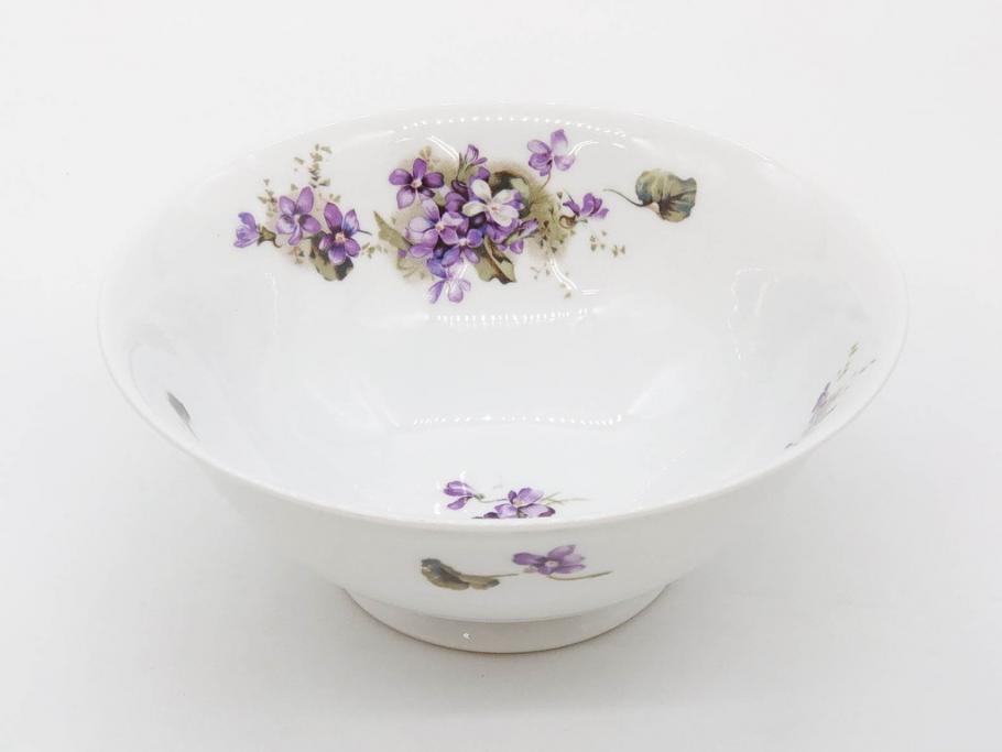 オールドノリタケ　NORITAKE　ヤジロベー印　可憐なスミレのデザインが可愛らしいボウル&プレート5枚セット(日本陶器會社、菫、花、フラワー、皿、深皿、中皿、なます皿、どんぶり、洋食器)(R-078514)