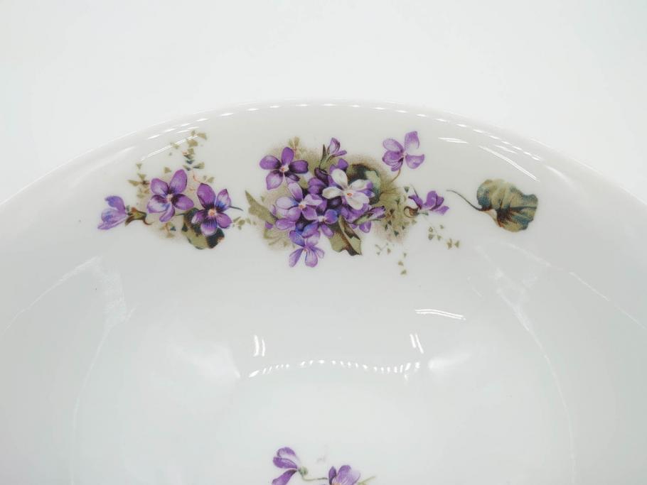 オールドノリタケ　NORITAKE　ヤジロベー印　可憐なスミレのデザインが可愛らしいボウル&プレート5枚セット(日本陶器會社、菫、花、フラワー、皿、深皿、中皿、なます皿、どんぶり、洋食器)(R-078514)