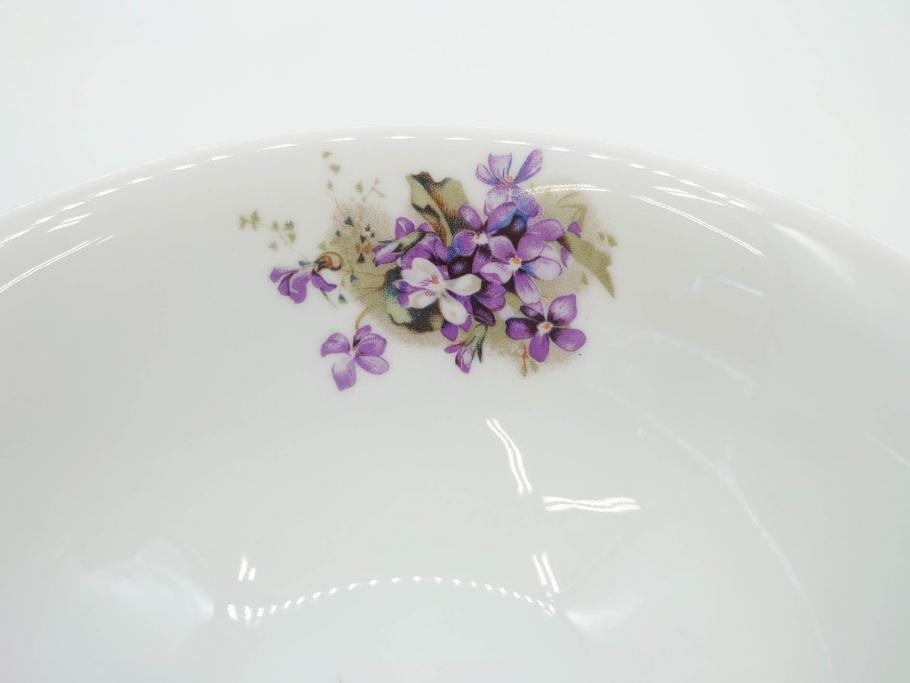 オールドノリタケ　NORITAKE　ヤジロベー印　可憐なスミレのデザインが可愛らしいボウル&プレート5枚セット(日本陶器會社、菫、花、フラワー、皿、深皿、中皿、なます皿、どんぶり、洋食器)(R-078514)