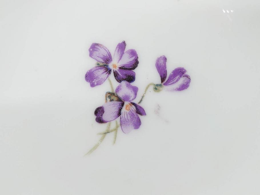 オールドノリタケ　NORITAKE　ヤジロベー印　可憐なスミレのデザインが可愛らしいボウル&プレート5枚セット(日本陶器會社、菫、花、フラワー、皿、深皿、中皿、なます皿、どんぶり、洋食器)(R-078514)