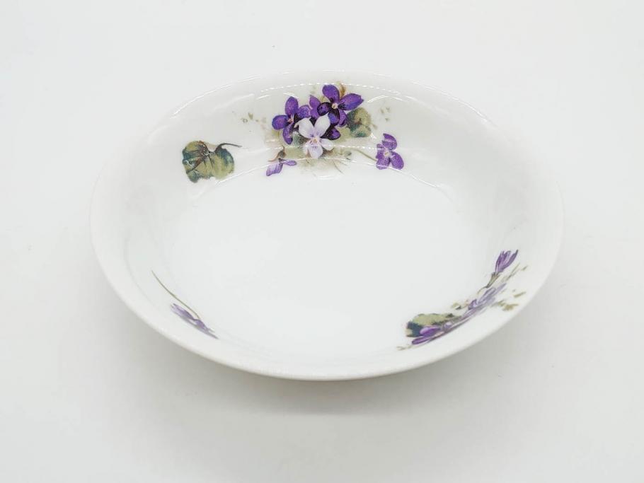 オールドノリタケ　NORITAKE　ヤジロベー印　可憐なスミレのデザインが可愛らしいボウル&プレート5枚セット(日本陶器會社、菫、花、フラワー、皿、深皿、中皿、なます皿、どんぶり、洋食器)(R-078514)