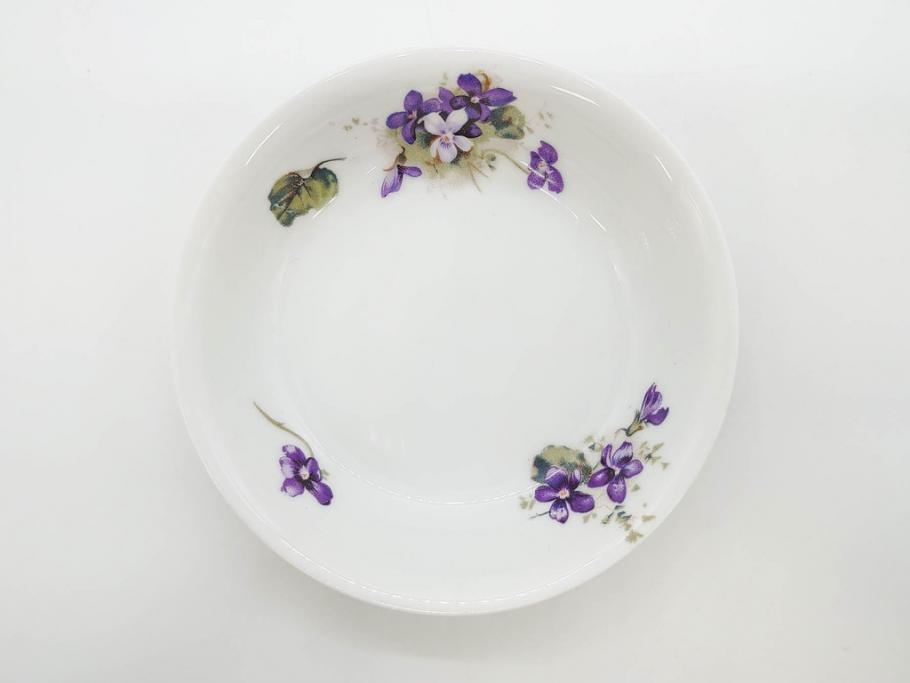 オールドノリタケ　NORITAKE　ヤジロベー印　可憐なスミレのデザインが可愛らしいボウル&プレート5枚セット(日本陶器會社、菫、花、フラワー、皿、深皿、中皿、なます皿、どんぶり、洋食器)(R-078514)