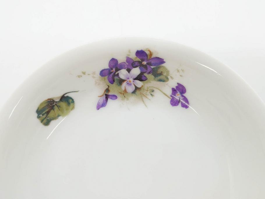 オールドノリタケ　NORITAKE　ヤジロベー印　可憐なスミレのデザインが可愛らしいボウル&プレート5枚セット(日本陶器會社、菫、花、フラワー、皿、深皿、中皿、なます皿、どんぶり、洋食器)(R-078514)