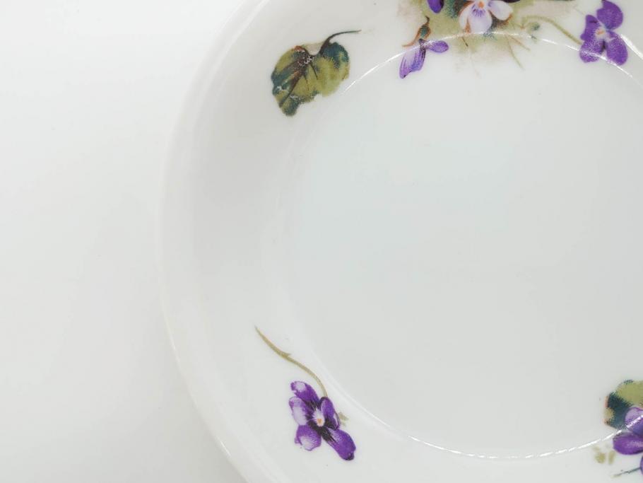 オールドノリタケ　NORITAKE　ヤジロベー印　可憐なスミレのデザインが可愛らしいボウル&プレート5枚セット(日本陶器會社、菫、花、フラワー、皿、深皿、中皿、なます皿、どんぶり、洋食器)(R-078514)