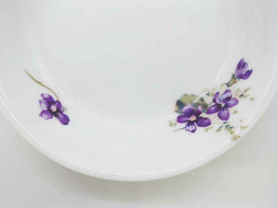 オールドノリタケ　NORITAKE　ヤジロベー印　可憐なスミレのデザインが可愛らしいボウル&プレート5枚セット(日本陶器會社、菫、花、フラワー、皿、深皿、中皿、なます皿、どんぶり、洋食器)(R-078514)
