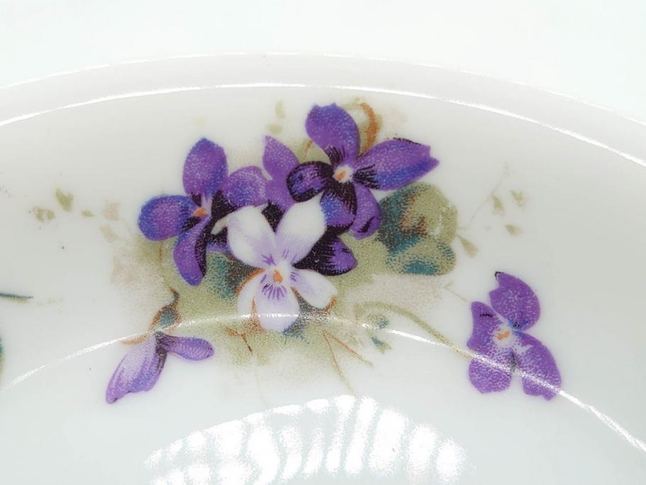 オールドノリタケ　NORITAKE　ヤジロベー印　可憐なスミレのデザインが可愛らしいボウル&プレート5枚セット(日本陶器會社、菫、花、フラワー、皿、深皿、中皿、なます皿、どんぶり、洋食器)(R-078514)