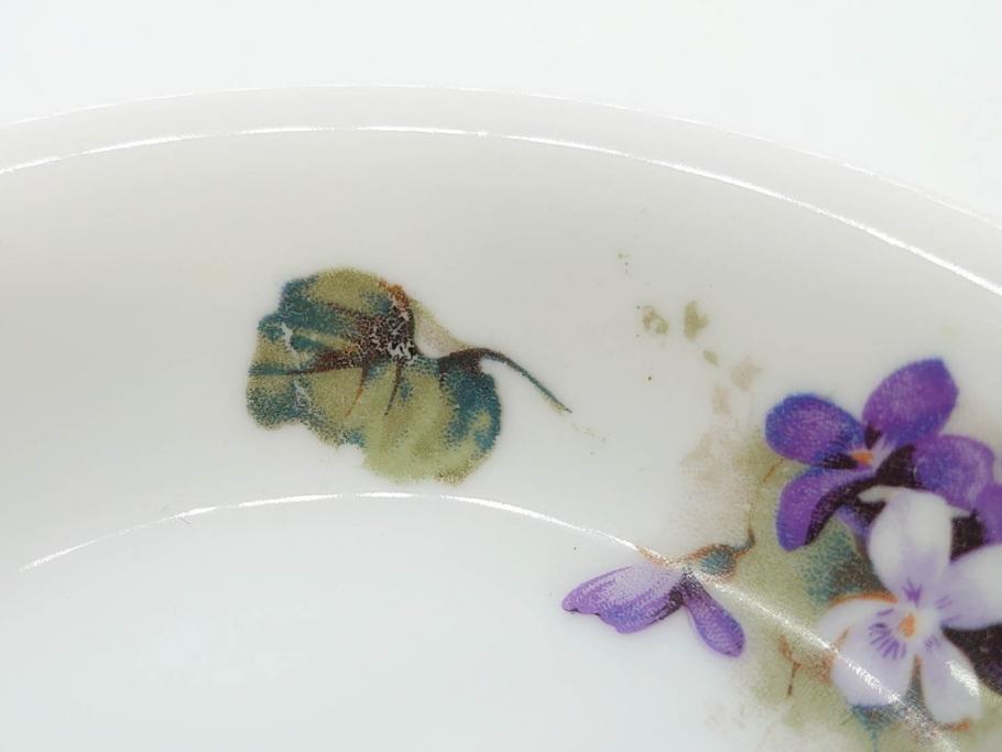 オールドノリタケ　NORITAKE　ヤジロベー印　可憐なスミレのデザインが可愛らしいボウル&プレート5枚セット(日本陶器會社、菫、花、フラワー、皿、深皿、中皿、なます皿、どんぶり、洋食器)(R-078514)