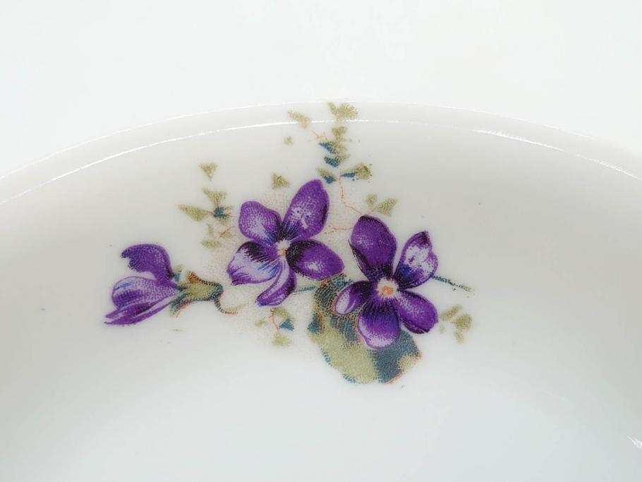 オールドノリタケ　NORITAKE　ヤジロベー印　可憐なスミレのデザインが可愛らしいボウル&プレート5枚セット(日本陶器會社、菫、花、フラワー、皿、深皿、中皿、なます皿、どんぶり、洋食器)(R-078514)