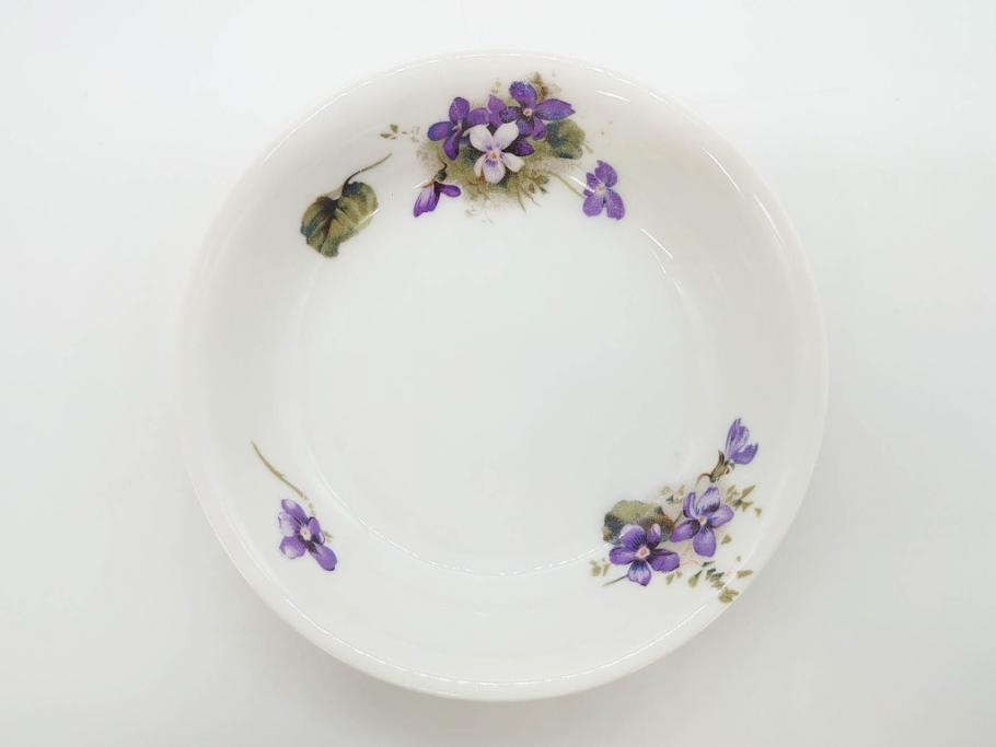オールドノリタケ　NORITAKE　ヤジロベー印　可憐なスミレのデザインが可愛らしいボウル&プレート5枚セット(日本陶器會社、菫、花、フラワー、皿、深皿、中皿、なます皿、どんぶり、洋食器)(R-078514)