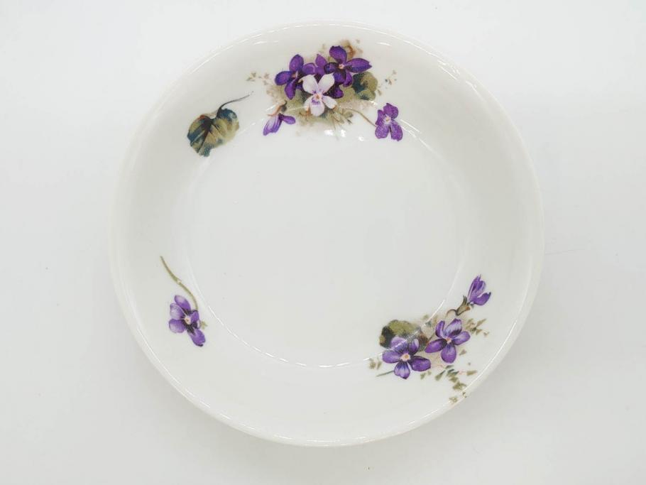 オールドノリタケ　NORITAKE　ヤジロベー印　可憐なスミレのデザインが可愛らしいボウル&プレート5枚セット(日本陶器會社、菫、花、フラワー、皿、深皿、中皿、なます皿、どんぶり、洋食器)(R-078514)