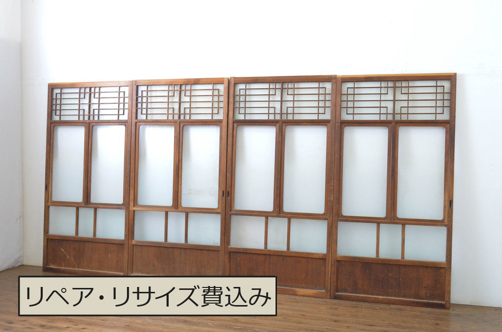 アンティーク建具　大正ロマンの雰囲気香るガラス戸4枚セット(引き戸)(R-064300)