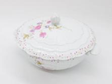 ビンテージ　フランス　LIMOGES　リモージュ　GIRAUD(ジロー)　淡い色彩で描かれた花のデザインが可愛らしいスープチューリン(花柄、フラワー、ヴィンテージ、ふかひれ皿、ポット、トンキ、蓋付き、磁器、洋食器)(R-078516)