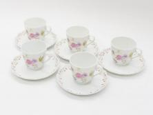 ビンテージ　フランス　LIMOGES　リモージュ　GIRAUD(ジロー)　淡い色彩で描かれた花のデザインが可愛らしいカップ&ソーサー5客セット(C&S、ヴィンテージ、花柄、フラワー、磁器、洋食器)(R-078517)