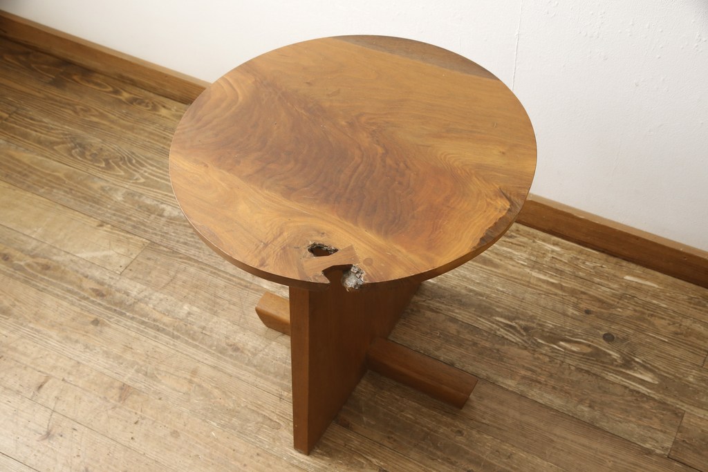希少!　ヴィンテージ　美品　オリジナル　ジョージナカシマ　MINGUREN(ミングレン)　ラウンドテーブル(ジョージ・ナカシマ、カフェテーブル、ビンテージ)(R-058951)