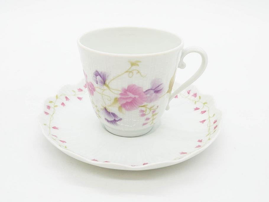 ビンテージ　フランス　LIMOGES　リモージュ　GIRAUD(ジロー)　淡い色彩で描かれた花のデザインが可愛らしいカップ&ソーサー5客セット(C&S、ヴィンテージ、花柄、フラワー、磁器、洋食器)(R-078517)
