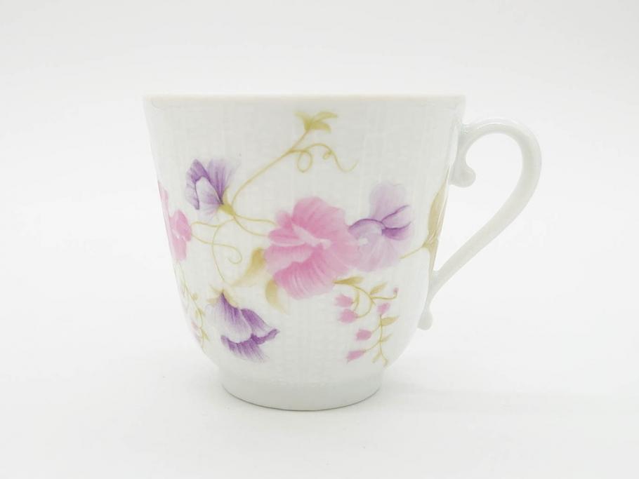 ビンテージ　フランス　LIMOGES　リモージュ　GIRAUD(ジロー)　淡い色彩で描かれた花のデザインが可愛らしいカップ&ソーサー5客セット(C&S、ヴィンテージ、花柄、フラワー、磁器、洋食器)(R-078517)