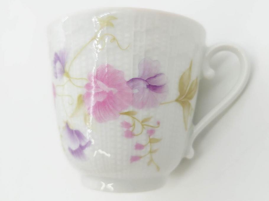 ビンテージ　フランス　LIMOGES　リモージュ　GIRAUD(ジロー)　淡い色彩で描かれた花のデザインが可愛らしいカップ&ソーサー5客セット(C&S、ヴィンテージ、花柄、フラワー、磁器、洋食器)(R-078517)