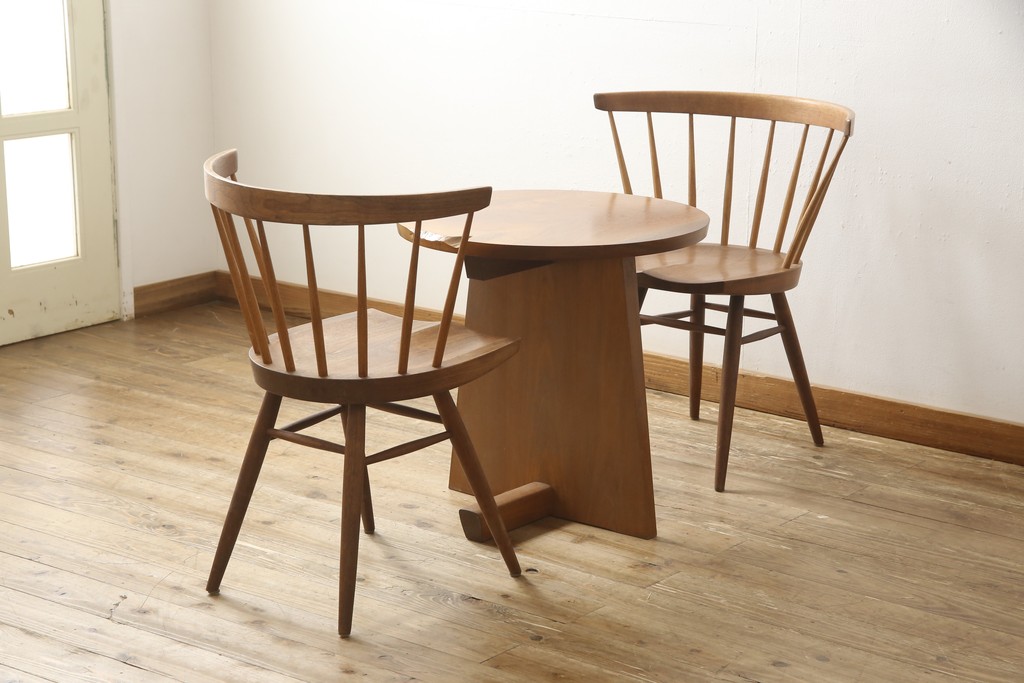 希少!　ヴィンテージ　美品　オリジナル　ジョージナカシマ　MINGUREN(ミングレン)　ラウンドテーブル(ジョージ・ナカシマ、カフェテーブル、ビンテージ)(R-058951)