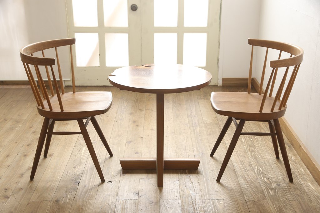 希少!　ヴィンテージ　美品　オリジナル　ジョージナカシマ　MINGUREN(ミングレン)　ラウンドテーブル(ジョージ・ナカシマ、カフェテーブル、ビンテージ)(R-058951)