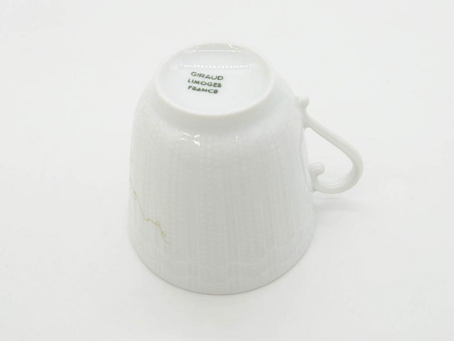 ビンテージ　フランス　LIMOGES　リモージュ　GIRAUD(ジロー)　淡い色彩で描かれた花のデザインが可愛らしいカップ&ソーサー5客セット(C&S、ヴィンテージ、花柄、フラワー、磁器、洋食器)(R-078517)