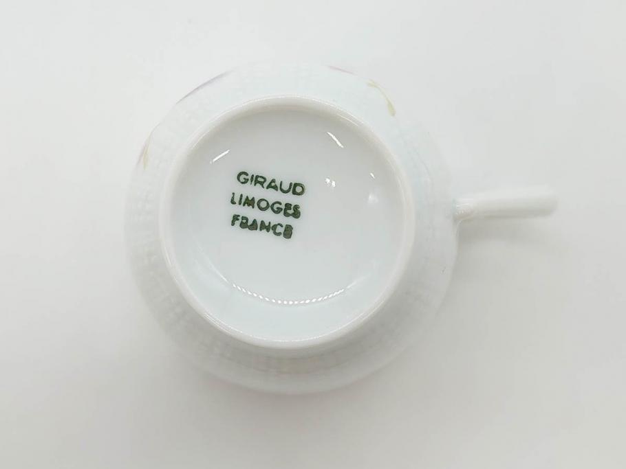 ビンテージ　フランス　LIMOGES　リモージュ　GIRAUD(ジロー)　淡い色彩で描かれた花のデザインが可愛らしいカップ&ソーサー5客セット(C&S、ヴィンテージ、花柄、フラワー、磁器、洋食器)(R-078517)