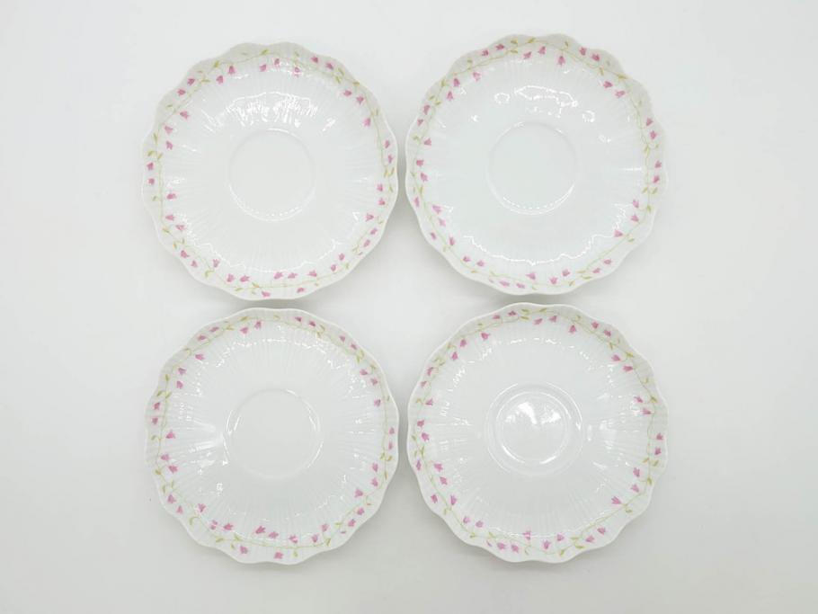 ビンテージ　フランス　LIMOGES　リモージュ　GIRAUD(ジロー)　淡い色彩で描かれた花のデザインが可愛らしいカップ&ソーサー5客セット(C&S、ヴィンテージ、花柄、フラワー、磁器、洋食器)(R-078517)