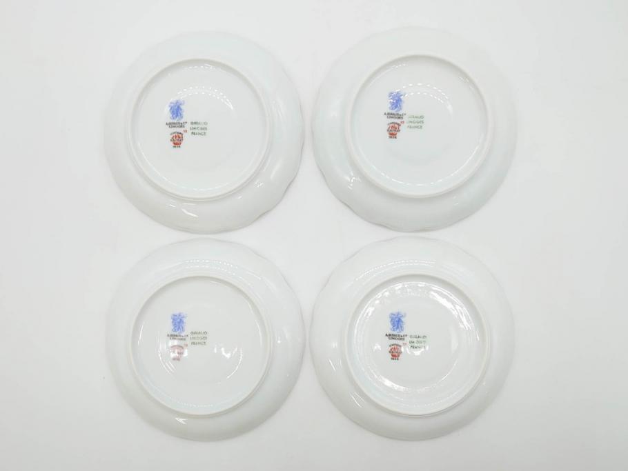 ビンテージ　フランス　LIMOGES　リモージュ　GIRAUD(ジロー)　淡い色彩で描かれた花のデザインが可愛らしいカップ&ソーサー5客セット(C&S、ヴィンテージ、花柄、フラワー、磁器、洋食器)(R-078517)