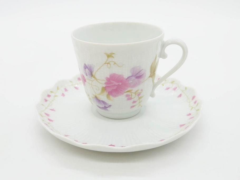 ビンテージ　フランス　LIMOGES　リモージュ　GIRAUD(ジロー)　淡い色彩で描かれた花のデザインが可愛らしいカップ&ソーサー5客セット(C&S、ヴィンテージ、花柄、フラワー、磁器、洋食器)(R-078517)