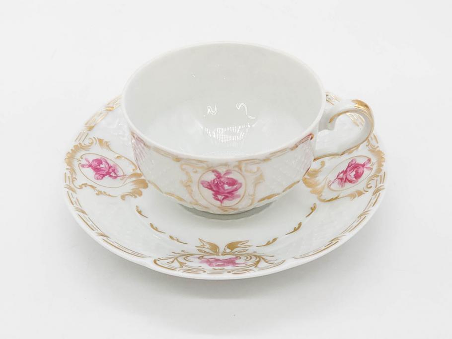 フランス　LIMOGES(リモージュ)　Georges Boyer(ジョルジュ ボワイエ)　気品漂うティーカップ&ソーサー5客セット(バラ、薔薇、ローズ、C&S、磁器、金彩、洋食器)(R-078519)