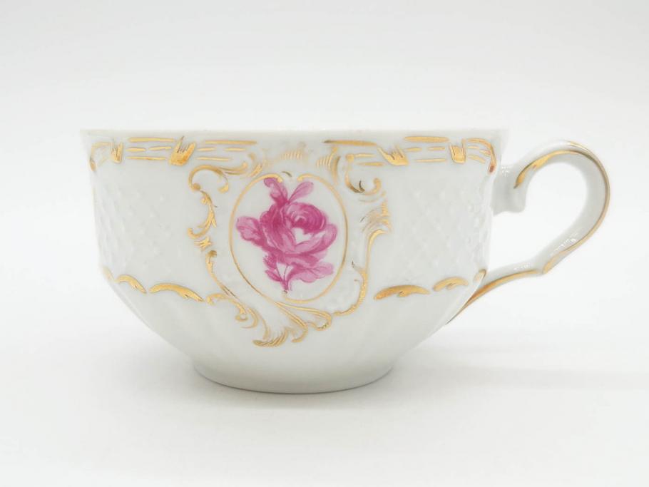 フランス　LIMOGES(リモージュ)　Georges Boyer(ジョルジュ ボワイエ)　気品漂うティーカップ&ソーサー5客セット(バラ、薔薇、ローズ、C&S、磁器、金彩、洋食器)(R-078519)