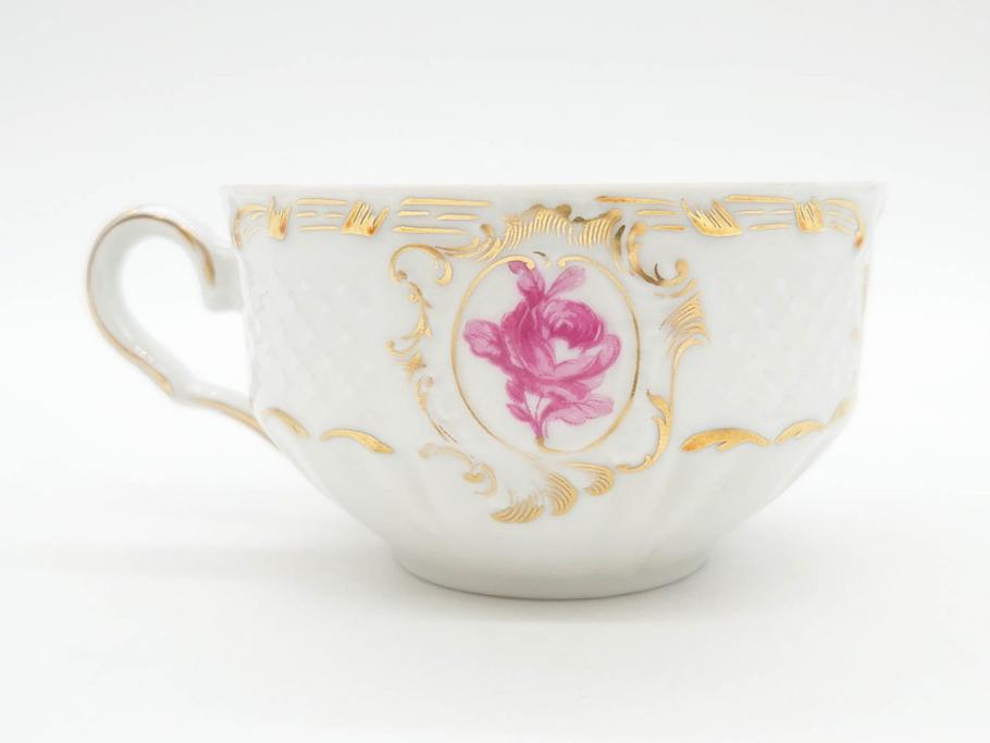 フランス　LIMOGES(リモージュ)　Georges Boyer(ジョルジュ ボワイエ)　気品漂うティーカップ&ソーサー5客セット(バラ、薔薇、ローズ、C&S、磁器、金彩、洋食器)(R-078519)