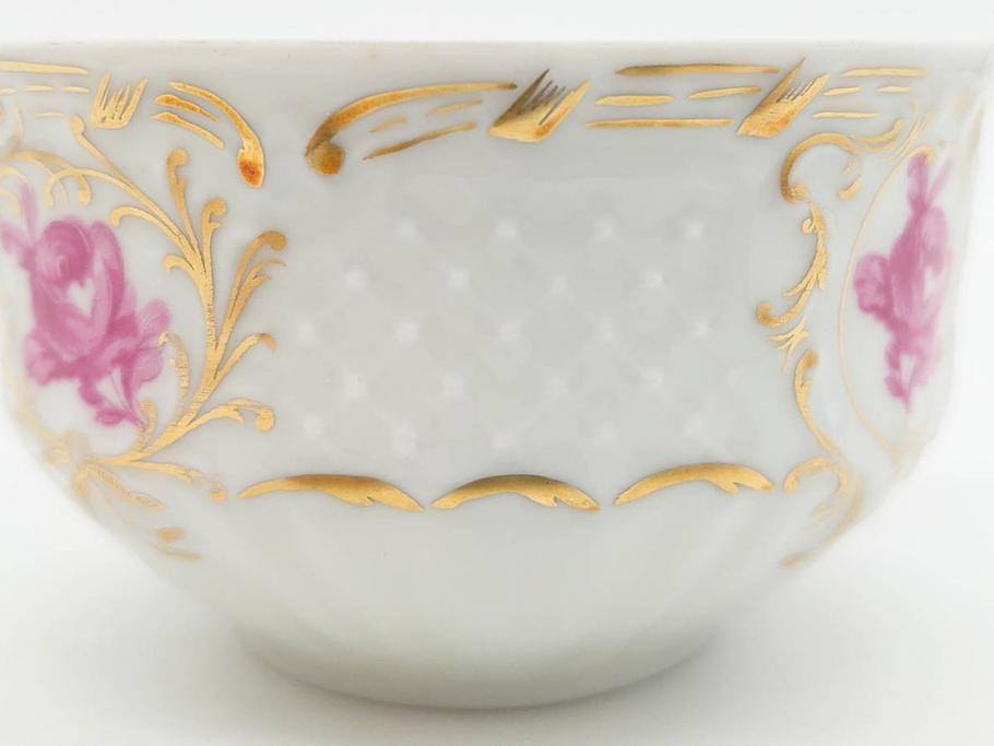 フランス　LIMOGES(リモージュ)　Georges Boyer(ジョルジュ ボワイエ)　気品漂うティーカップ&ソーサー5客セット(バラ、薔薇、ローズ、C&S、磁器、金彩、洋食器)(R-078519)